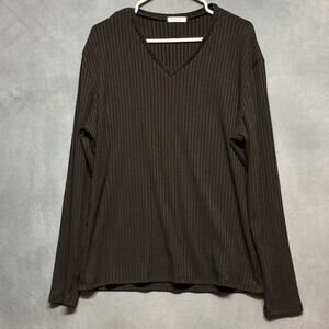 Coofandy Black Ribbed V Neck Long Sleeve Shirt Men’s L Casual Stretch Timeless